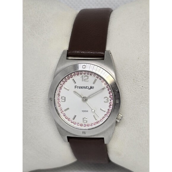 Women\'s Freestyle 312S Pretty Girl 63617 Pink Crystal Brown Leather Band Watch 5 main image 5